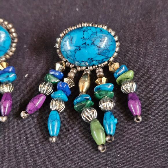 Vintage Turquoise Beaded Earrings Southwestern Dangle - Picture 2 of 6